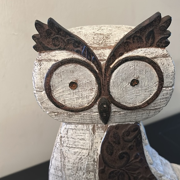 Decorative Owl Statue with Rustic Woodland Details. Dimension 10” H X  7 1/2” W - Picture 2 of 5